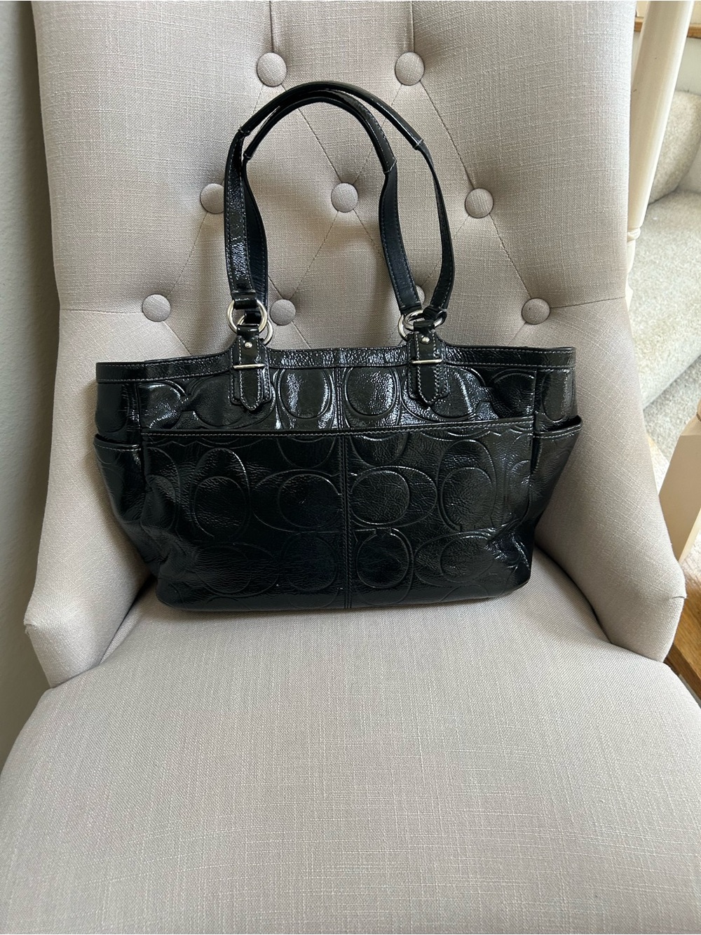 Coach Black Patent Signature Embossed Shoulder Bag - Picture 5 of 11